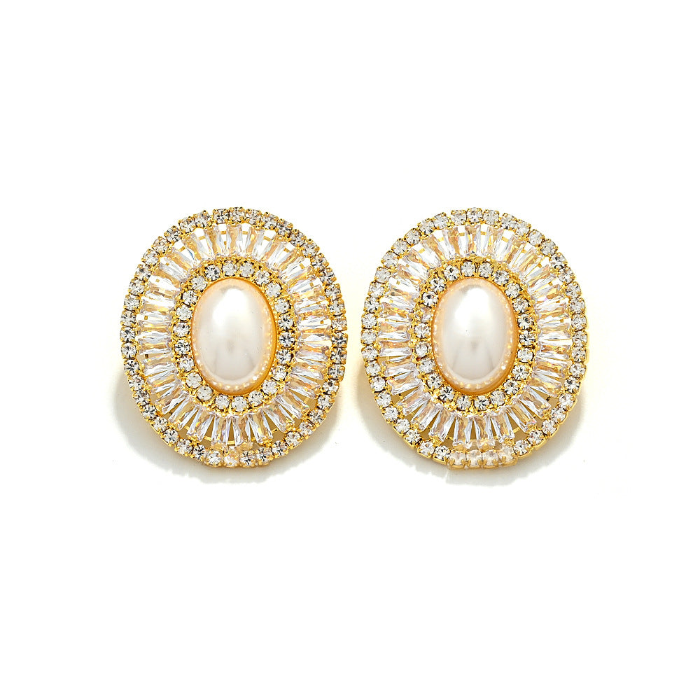Boucles d'Oreilles Zircon Ovales avec Perles 42g - Électroplacage - SADJÉ