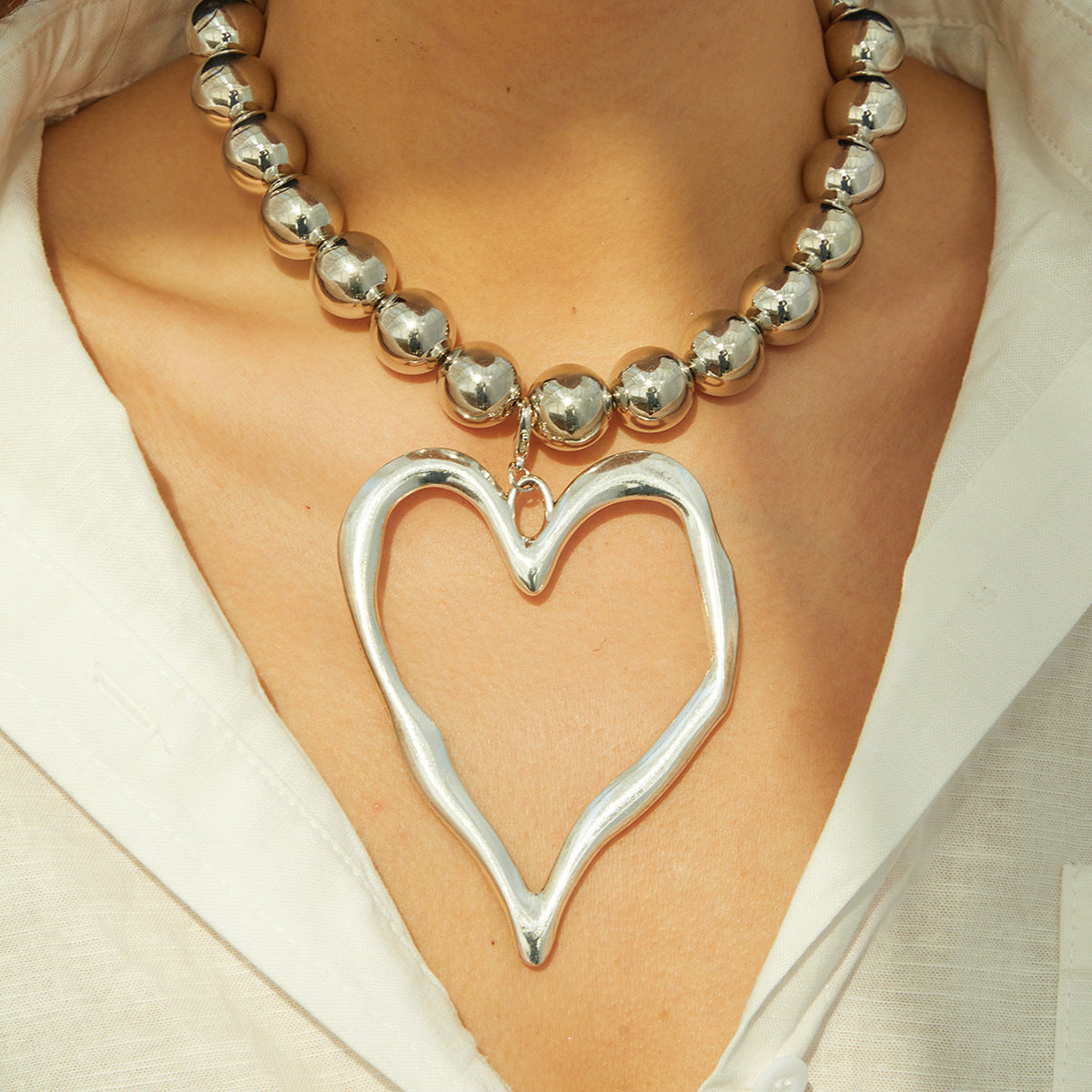 Collier Pendentif Cœur Perles – Alliage Or et Argent - SADJÉ