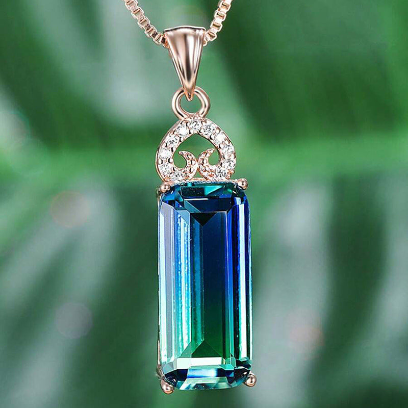 Collier Pendentif Cœur Pierre Carrée 15g - Chaîne Métallique - SADJÉ