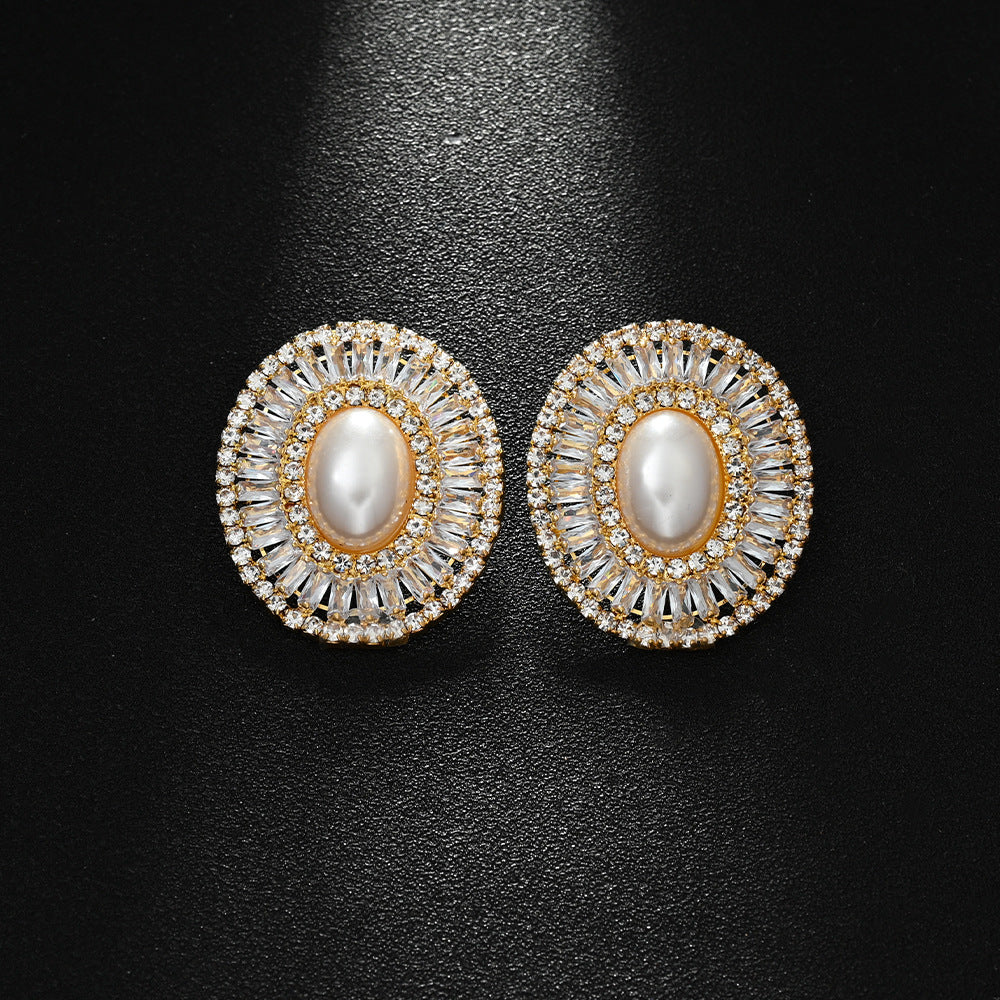 Boucles d'Oreilles Zircon Ovales avec Perles 42g - Électroplacage - SADJÉ