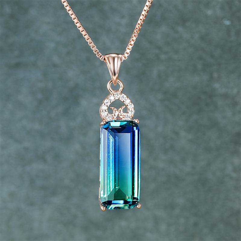 Collier Pendentif Cœur Pierre Carrée 15g - Chaîne Métallique - SADJÉ