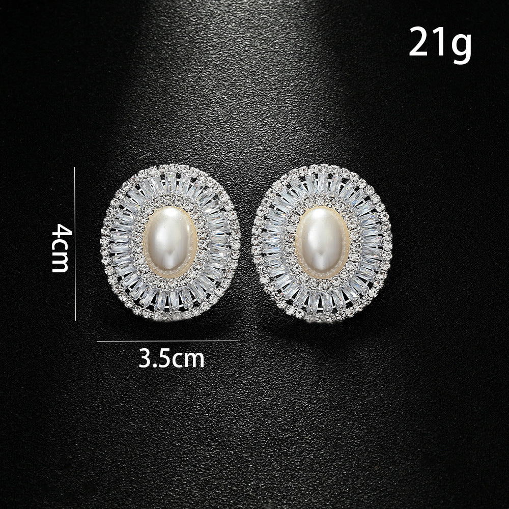 Boucles d'Oreilles Zircon Ovales avec Perles 42g - Électroplacage - SADJÉ