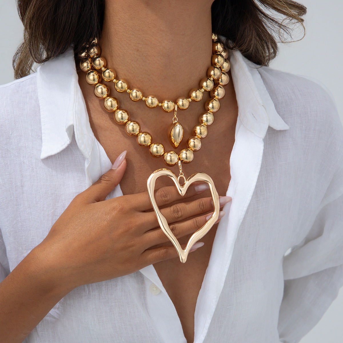 Collier Pendentif Cœur Perles – Alliage Or et Argent - SADJÉ