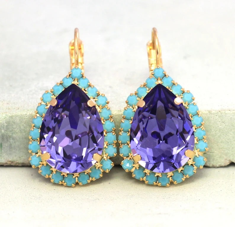 Boucles d'Oreilles Pierre Turquoise – Alliage Forme Ronde - SADJÉ
