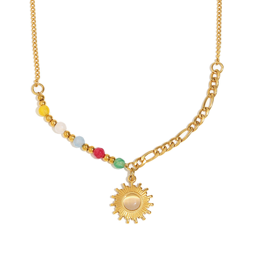 Collier Pendentif Soleil – Acier Inoxydable Pierre Dorée - SADJÉ