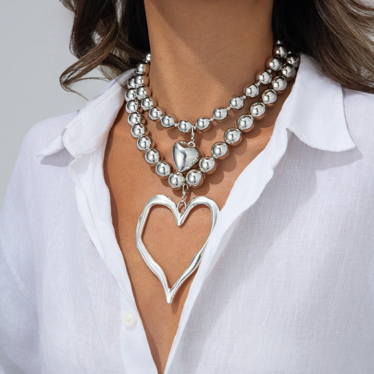 Collier Pendentif Cœur Perles – Alliage Or et Argent - SADJÉ