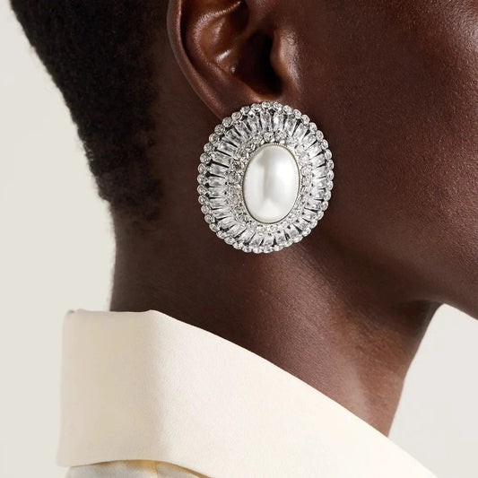 Boucles d'Oreilles Zircon Ovales avec Perles 42g - Électroplacage - SADJÉ