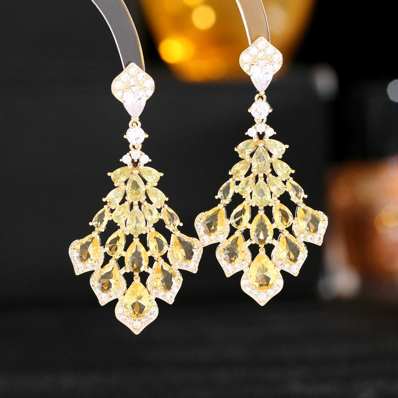 Boucles d'Oreilles Zircon Goutte d'Eau – Motifs Pétales 4 Couleurs - SADJÉ
