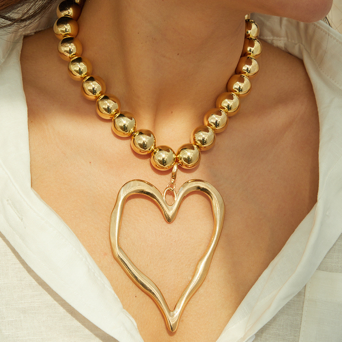 Collier Pendentif Cœur Perles – Alliage Or et Argent - SADJÉ