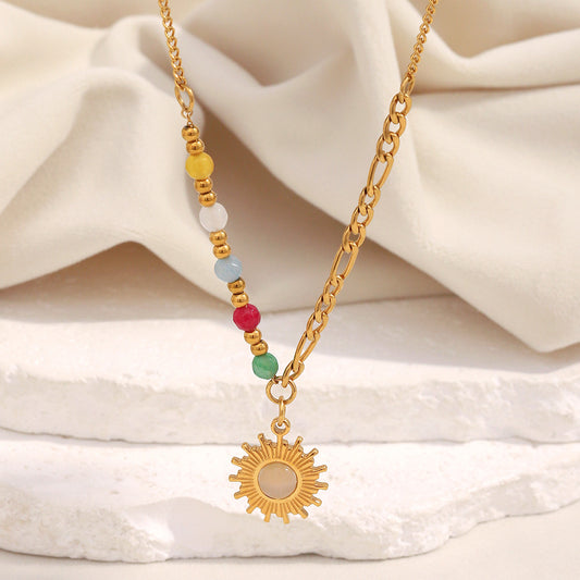 Collier Pendentif Soleil – Acier Inoxydable Pierre Dorée - SADJÉ