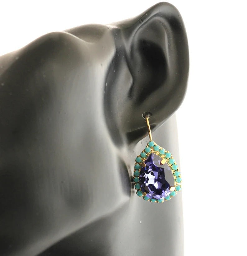 Boucles d'Oreilles Pierre Turquoise – Alliage Forme Ronde - SADJÉ