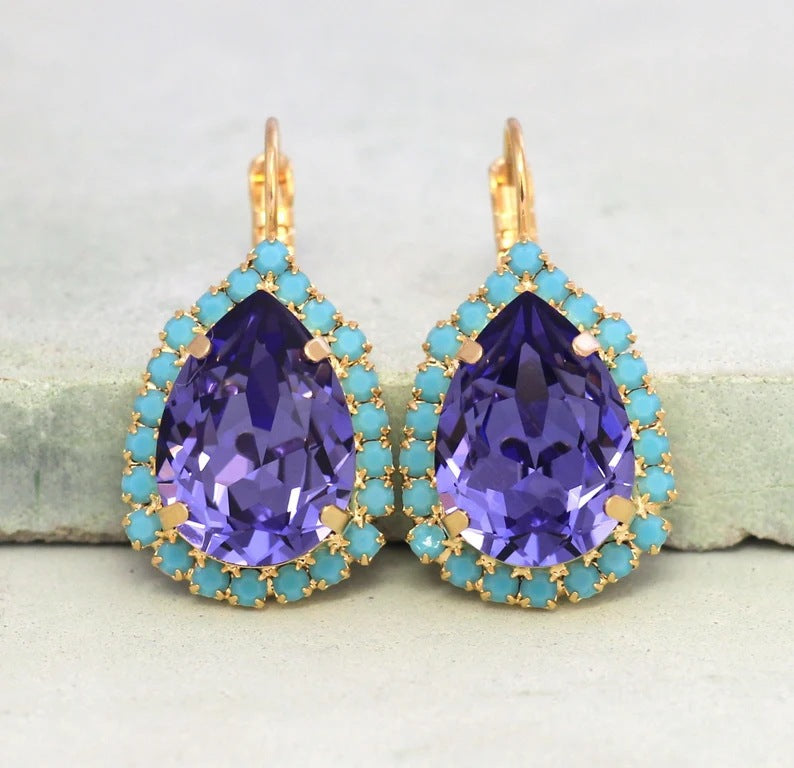 Boucles d'Oreilles Pierre Turquoise – Alliage Forme Ronde - SADJÉ
