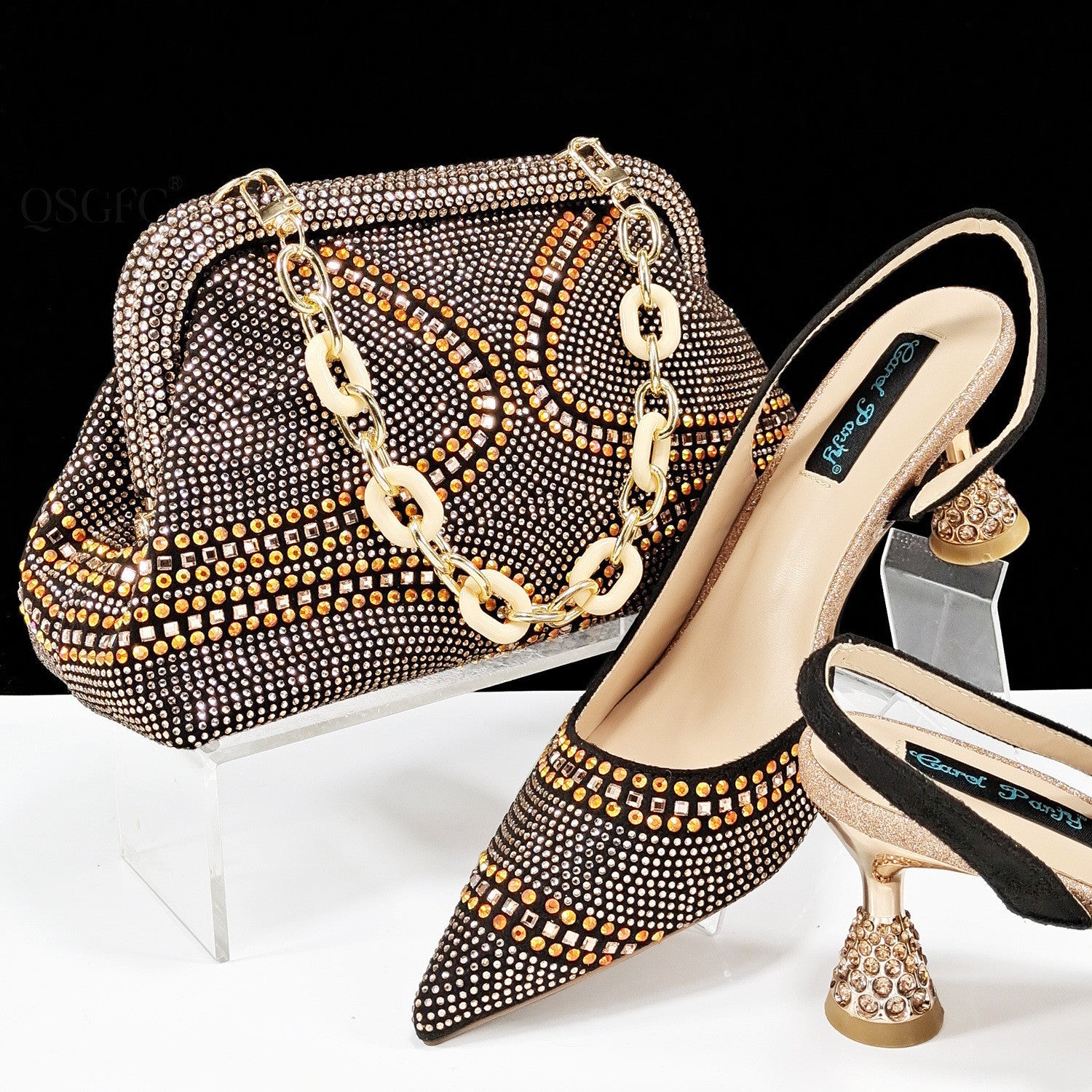 Ensemble Chaussures Sac Femme Bout Pointu - Talons Hauts Strass - SADJÉ