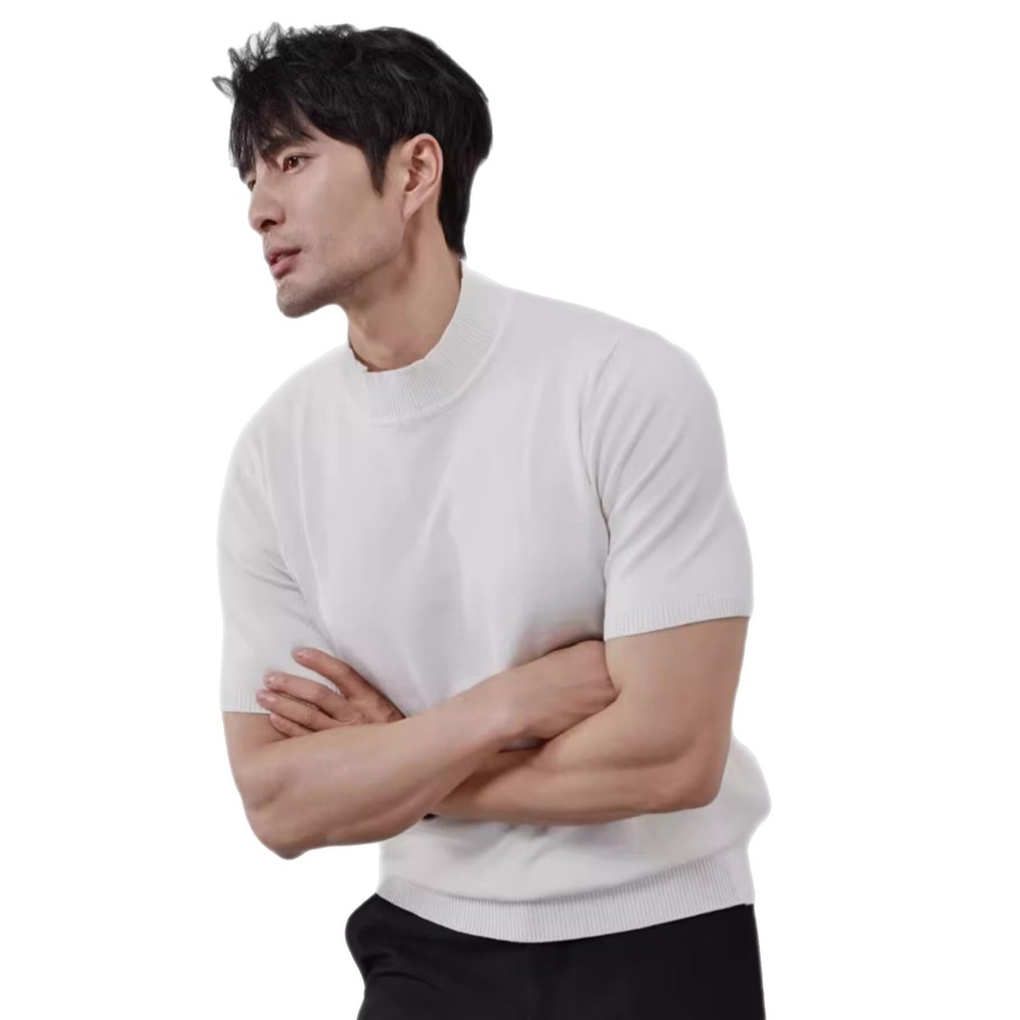 Pull Homme Col Montant Soie Glacée Uni - Tricot Léger - SADJÉ