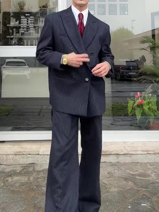 Costume Homme Rayures Diplomatiques Double Boutonnage - Élégance Classique - SADJÉ