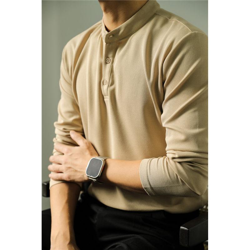 Polo Homme Manches Longues Uni - T-shirt Fitness Couleur Unie - SADJÉ