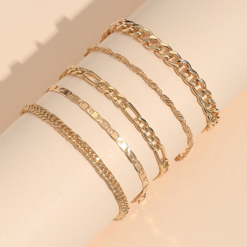 Ensemble 5 Bracelets de Cheville Femme - Chaîne Serpent Métal Rétro Élégant - SADJÉ