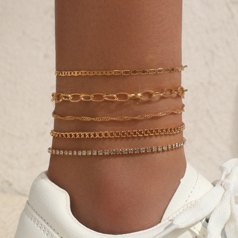 Ensemble 5 Bracelets de Cheville Femme - Chaîne Serpent Métal Rétro Élégant - SADJÉ