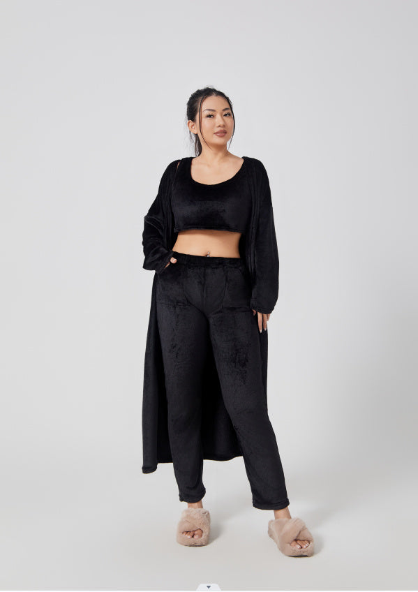 Ensemble Pyjama 3 Pièces Femme Hiver - Loungewear Doux et Moelleux avec Cardigan - SADJÉ