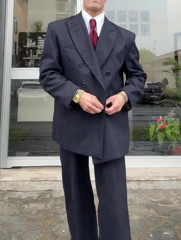 Costume Homme Rayures Diplomatiques Double Boutonnage - Élégance Classique - SADJÉ