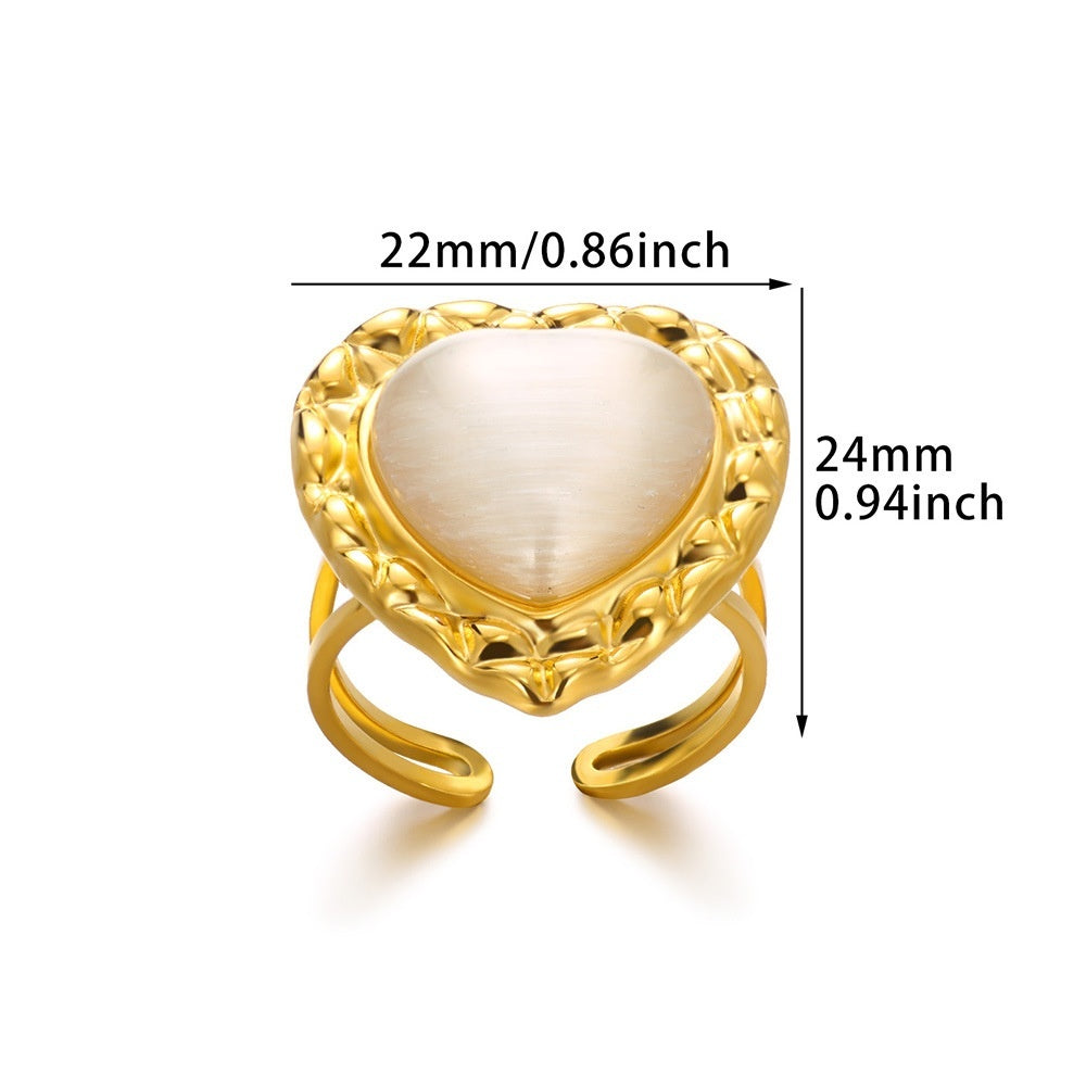 Bague Cœur Acier Inoxydable Rétro - Pendentif Suspendu Personnalité Polyvalente - SADJÉ