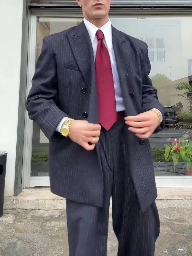 Costume Homme Rayures Diplomatiques Double Boutonnage - Élégance Classique - SADJÉ
