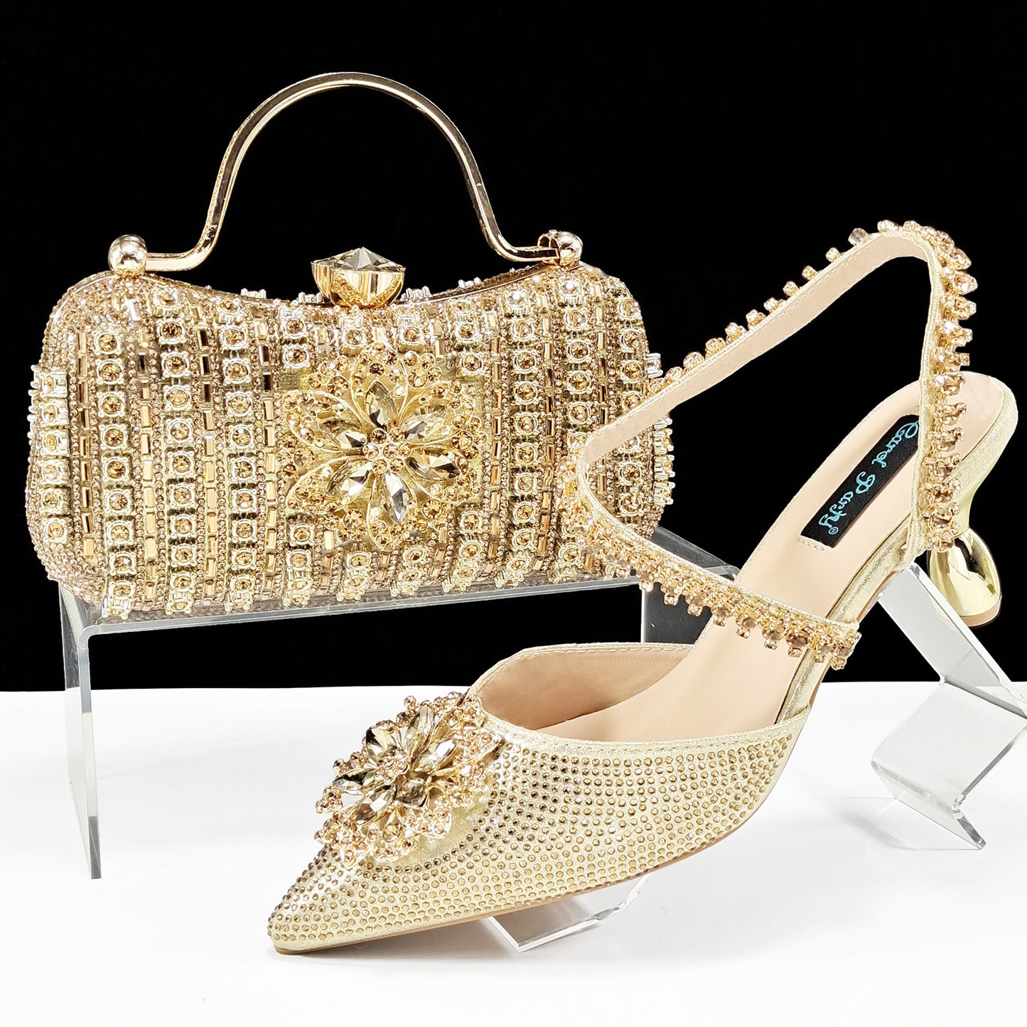 Ensemble Chaussures Sac Femme Strass Fleurs - Talons Hauts Soirée - SADJÉ