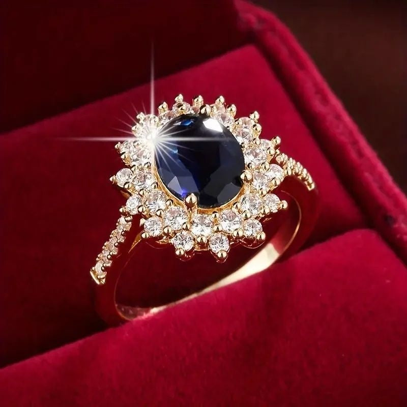 Bague Pierre Bleue Incrustée Cuivre 18g - Motif Fleur Tailles 6-10 - SADJÉ