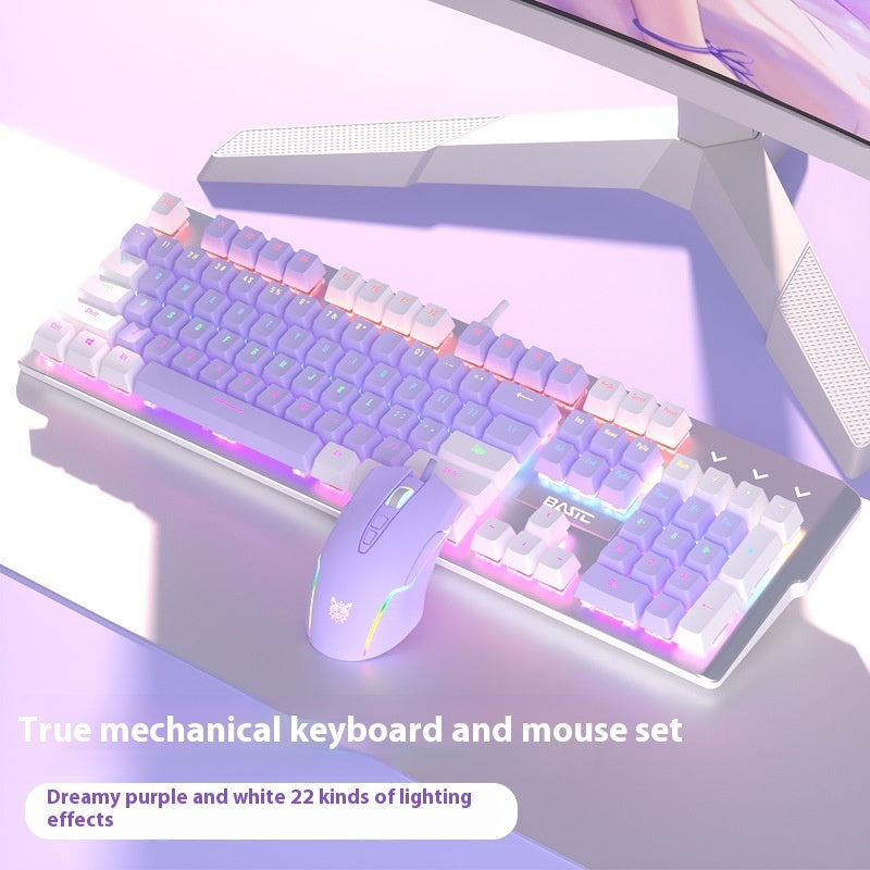 Clavier Mécanique Gaming Violet + Souris Filaire - Switch Vert Gamer - SADJÉ