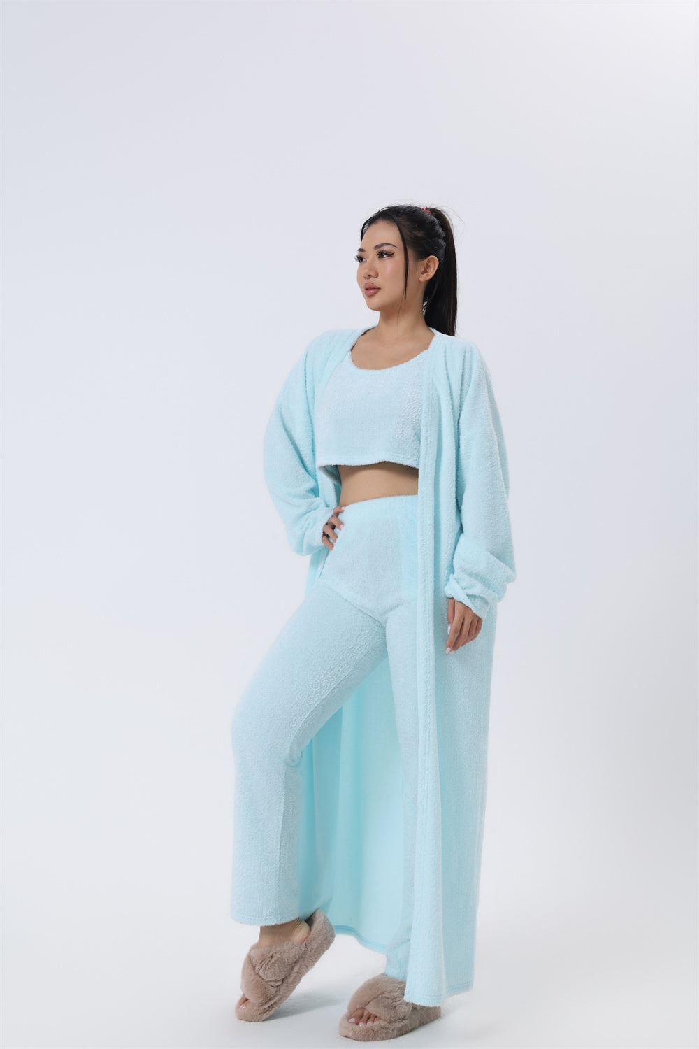 Ensemble Pyjama 3 Pièces Femme Hiver - Loungewear Doux et Moelleux avec Cardigan - SADJÉ