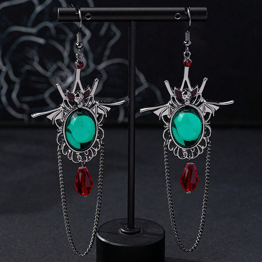 Boucles d'Oreilles Gothiques – Émeraude Motif Chauve-souris - SADJÉ