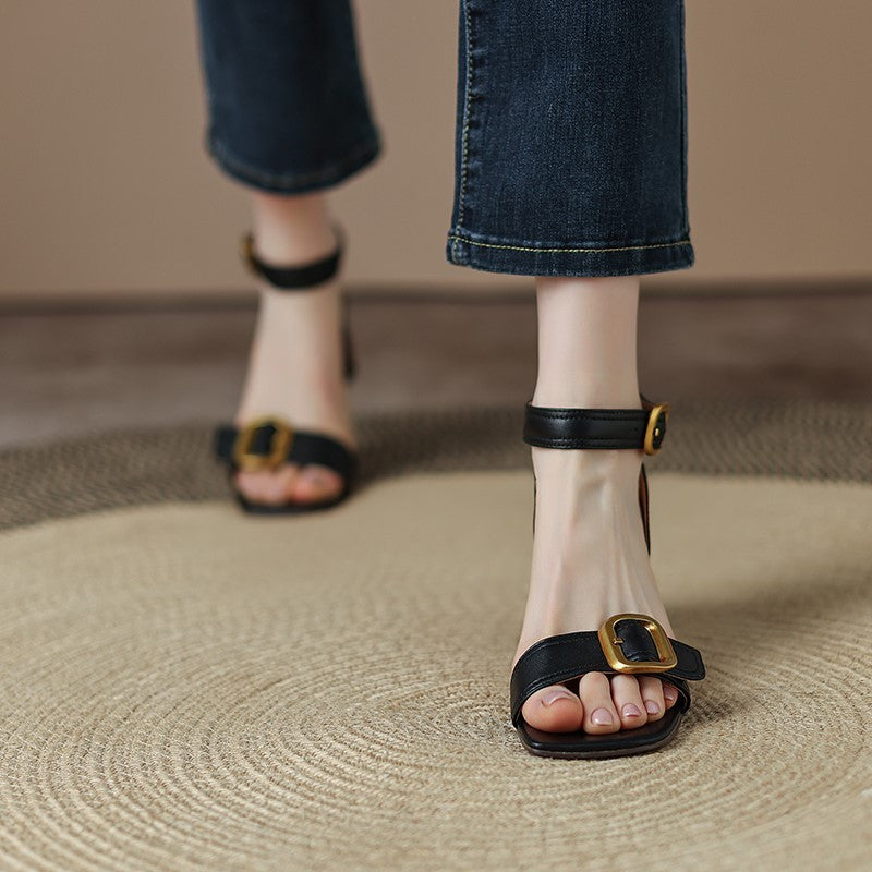 Sandales Talons Femme Rétro - Bout Carré Bride Cheville Élégantes - SADJÉ