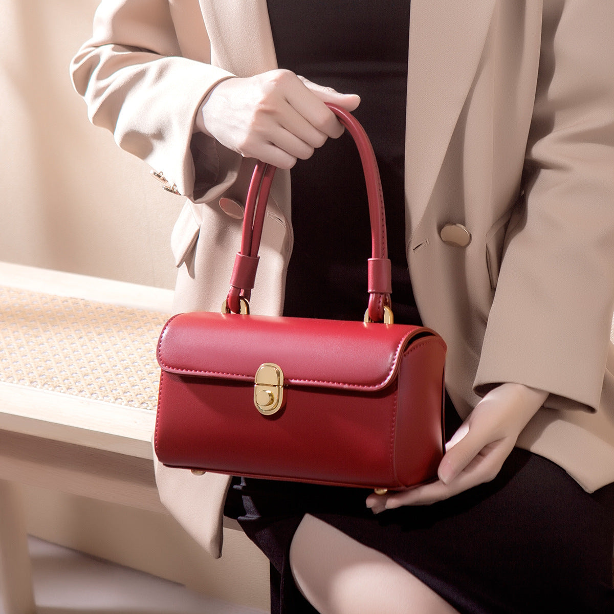 Sac Bandoulière Rouge Rétro Vintage - Messenger Coton Femme - SADJÉ