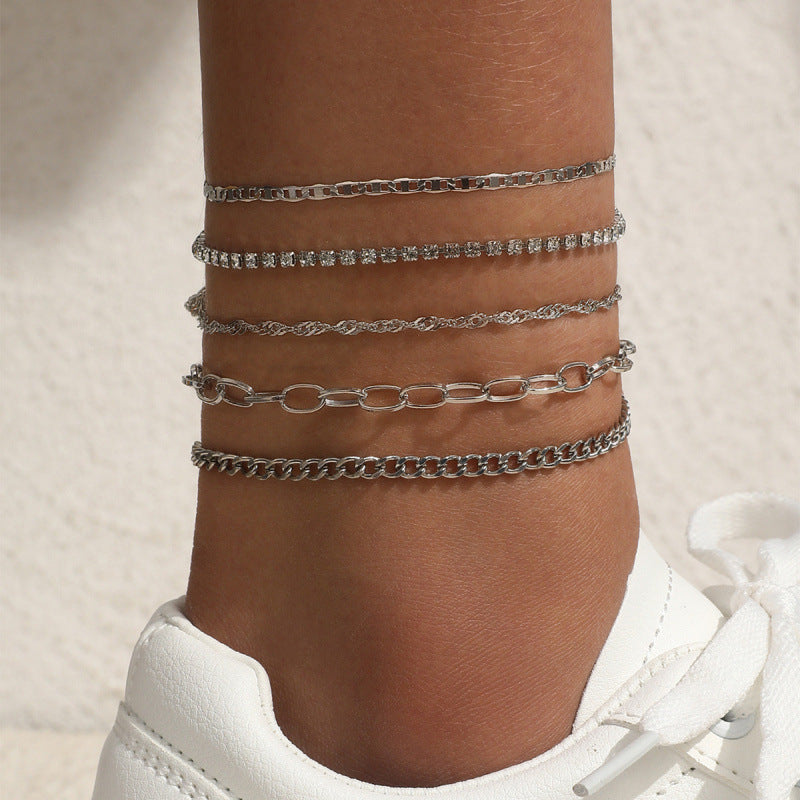 Ensemble 5 Bracelets de Cheville Femme - Chaîne Serpent Métal Rétro Élégant - SADJÉ