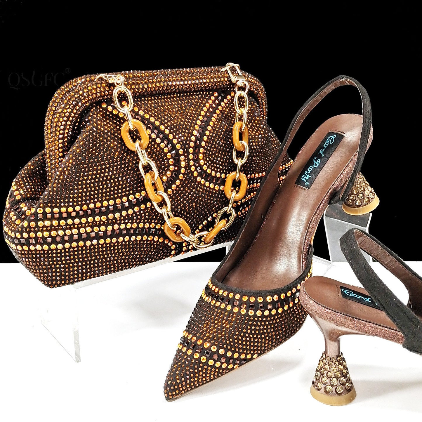 Ensemble Chaussures Sac Femme Bout Pointu - Talons Hauts Strass - SADJÉ
