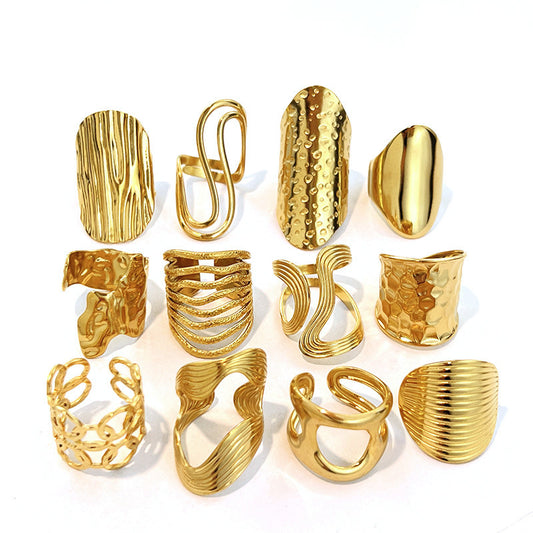 Bague Acier Inoxydable Plaqué Or 18K - Anneau Simple Brillant Élégant Femme - SADJÉ