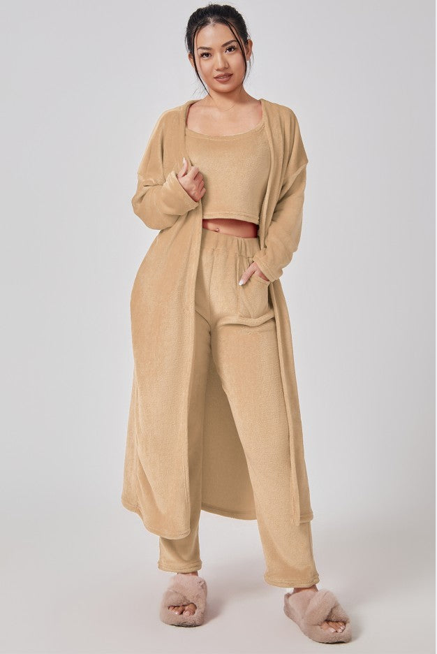 Ensemble Pyjama 3 Pièces Femme Hiver - Loungewear Doux et Moelleux avec Cardigan - SADJÉ