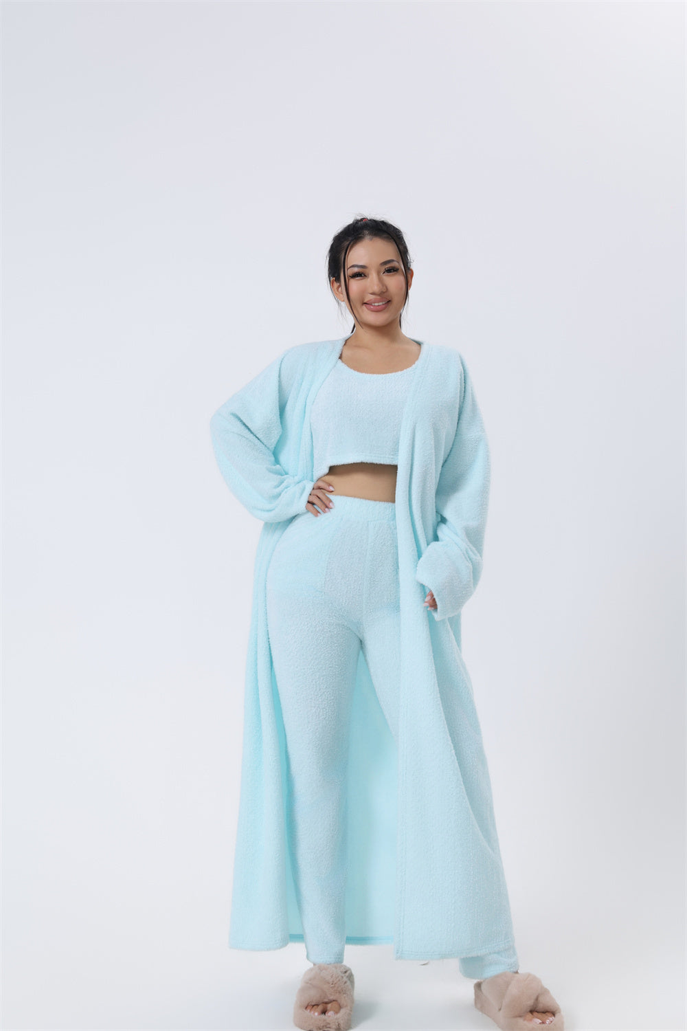 Ensemble Pyjama 3 Pièces Femme Hiver - Loungewear Doux et Moelleux avec Cardigan - SADJÉ