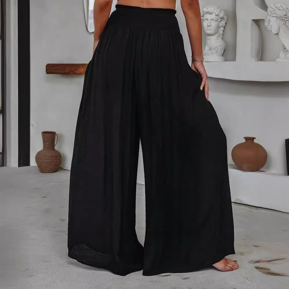 Pantalon Large Femme en Coton - Taille Élastique avec Poches Casual Confortable - SADJÉ