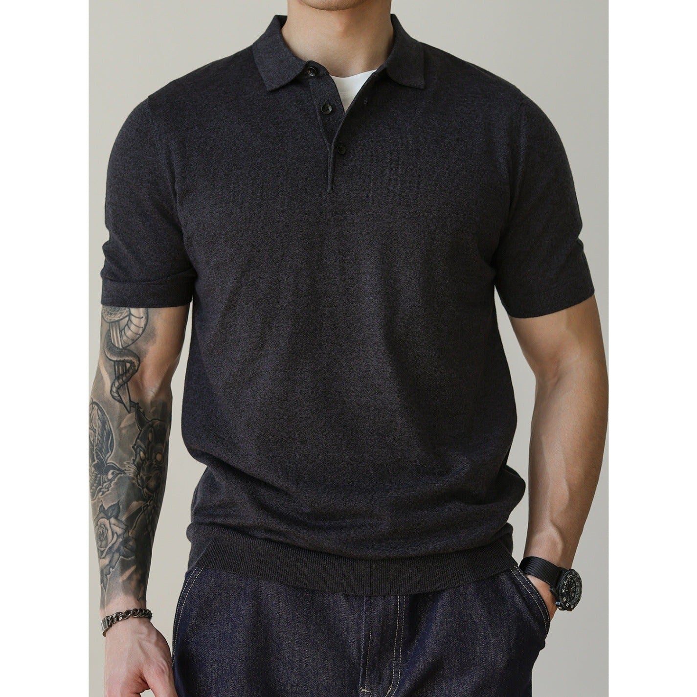 Polo Homme Manches Courtes Tricot Col Polo - T-Shirt Casual Été - SADJÉ