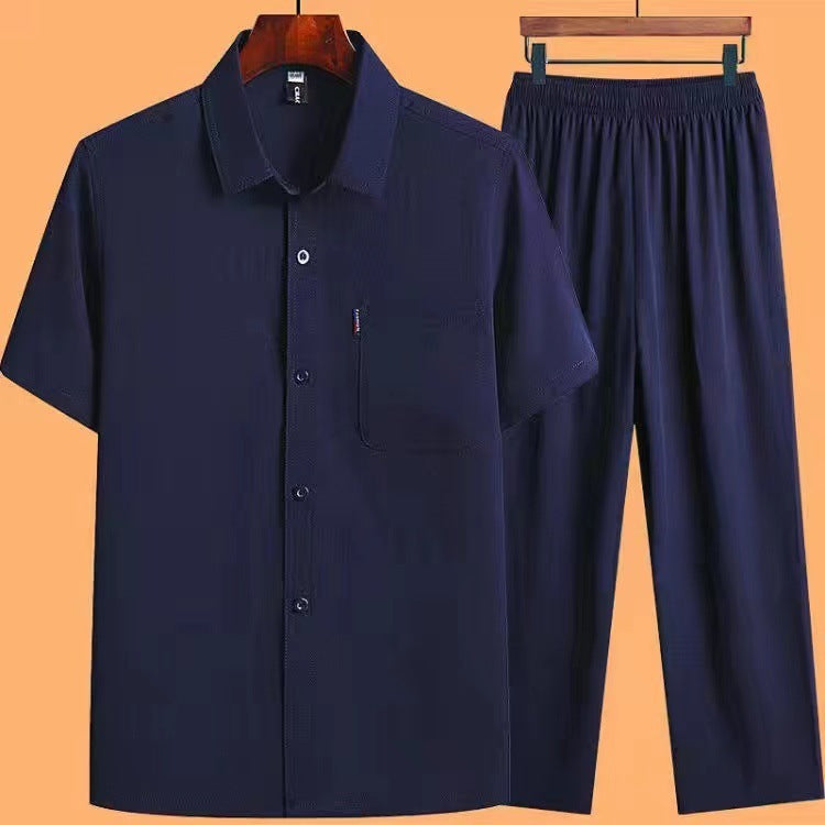 Ensemble 2 Pièces Homme Coton Glacé - Chemise et Pantalon à Poches Style Décontracté - SADJÉ