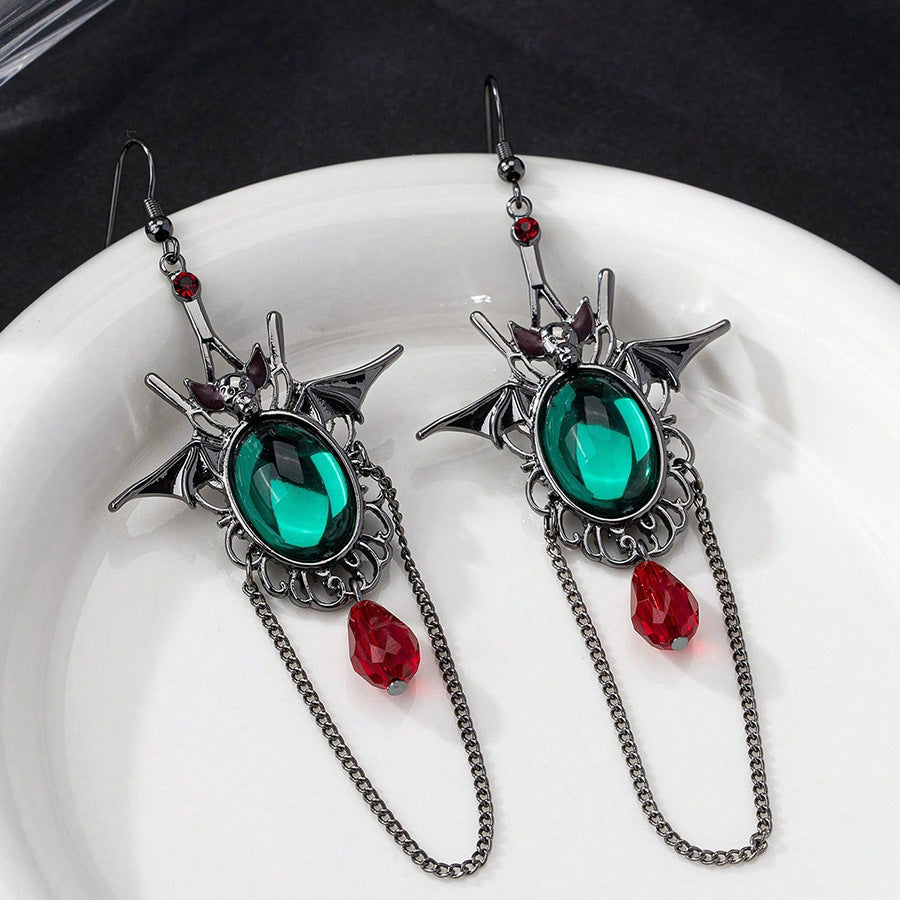 Boucles d'Oreilles Gothiques – Émeraude Motif Chauve-souris - SADJÉ