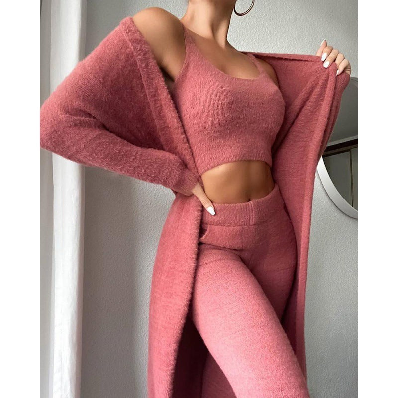Ensemble Pyjama 3 Pièces Femme Hiver - Loungewear Doux et Moelleux avec Cardigan - SADJÉ