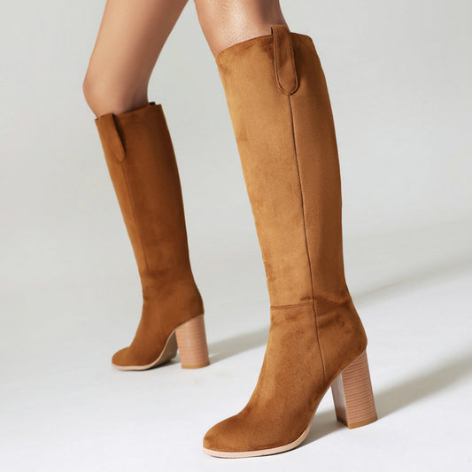 Bottes Hautes Femme en Daim - Talons Épais Plateforme - SADJÉ