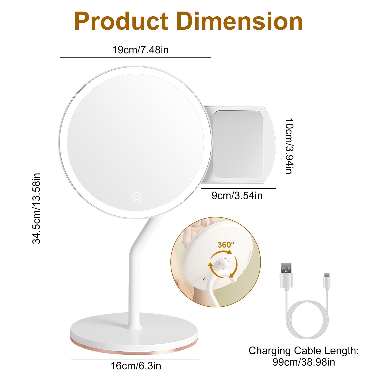 Miroir Maquillage Lumineux Grossissant 5X LED Rechargeable - SADJÉ
