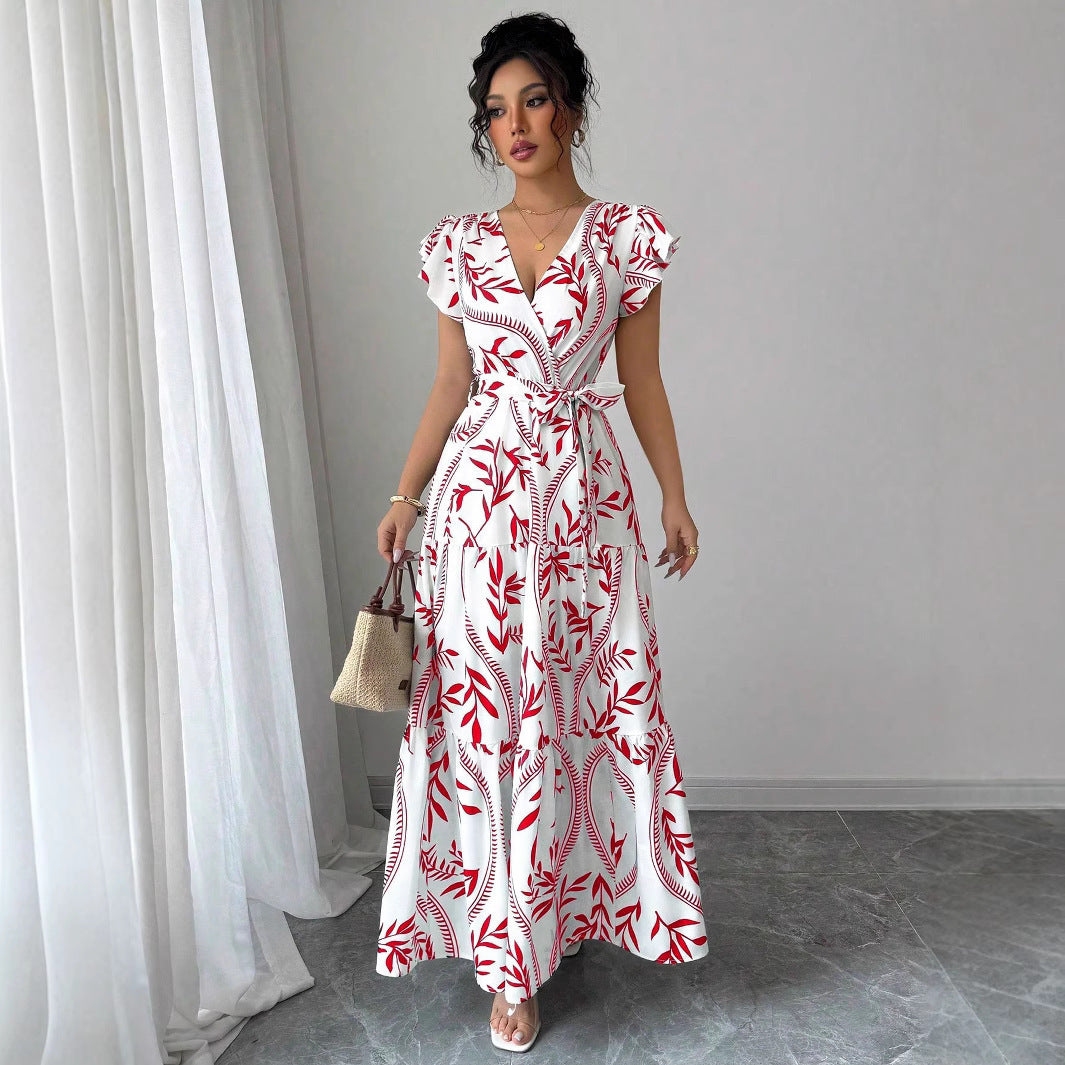 Robe Femme Florale Manches Courtes - Coupe Évasée Élégante - SADJÉ
