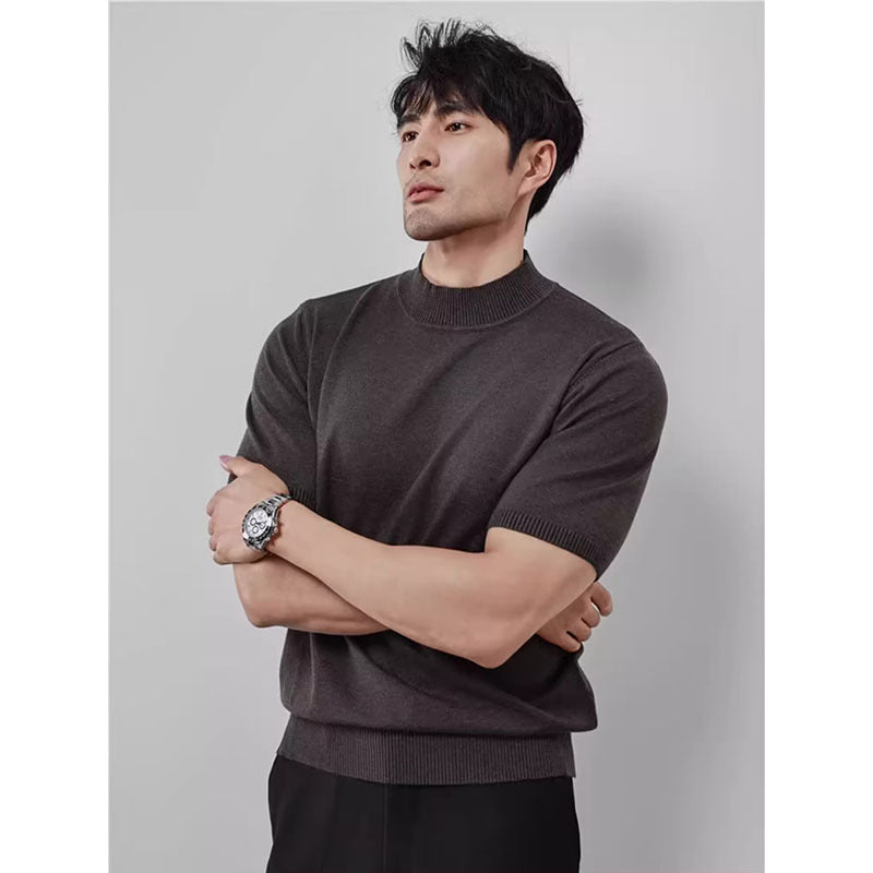 Pull Homme Col Montant Soie Glacée Uni - Tricot Léger - SADJÉ