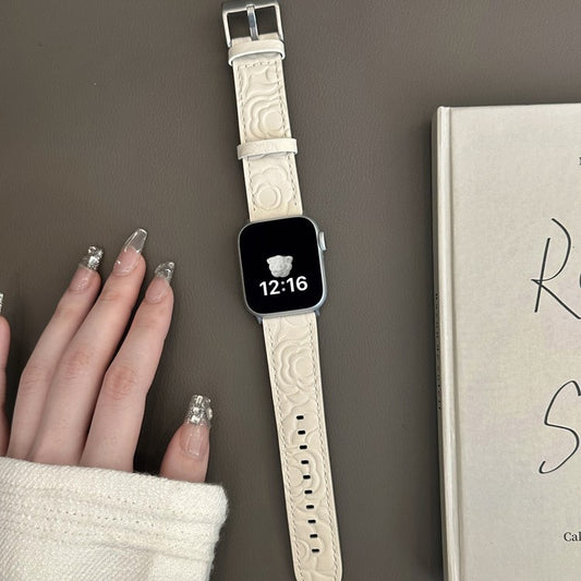 Bracelet Cuir Véritable Camellia Femme 36g Apple Watch - SADJÉ