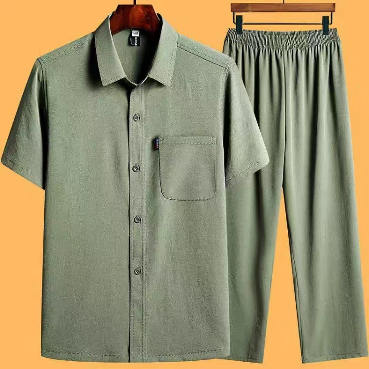 Ensemble 2 Pièces Homme Coton Glacé - Chemise et Pantalon à Poches Style Décontracté - SADJÉ