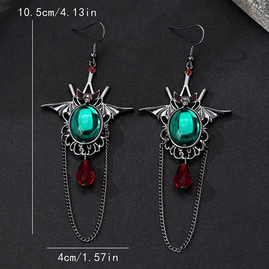 Boucles d'Oreilles Gothiques – Émeraude Motif Chauve-souris - SADJÉ